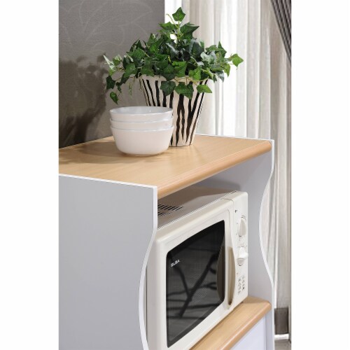 Hodedah Wheeled Kitchen Microwave Cart with Drawer and Cabinet Storage, White Perspective: right