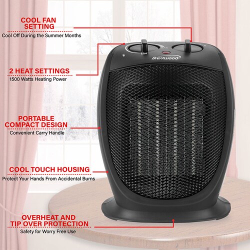 Brentwood HC1602BK 5000 BTU Adjustable Portable Ceramic Space Heater