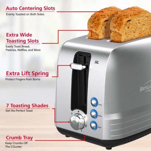Brentwood Select Extra Wide 2 Slot Stainless Steel Toaster Perspective: right