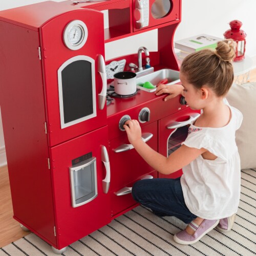 Red Wooden Toy Kitchen with Fridge Freezer and Oven by Teamson