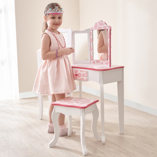 Teamson kids fashion prints top vanity table stool set