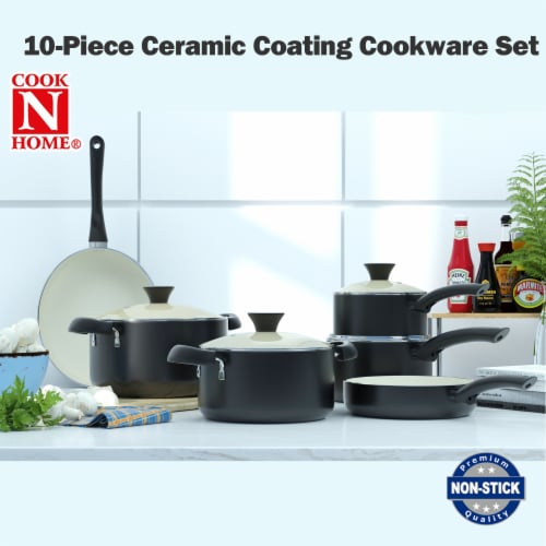 Cook N Home Pots And Pans Set Nonstick, 10 Piece Ceramic Cookware Sets Perspective: right