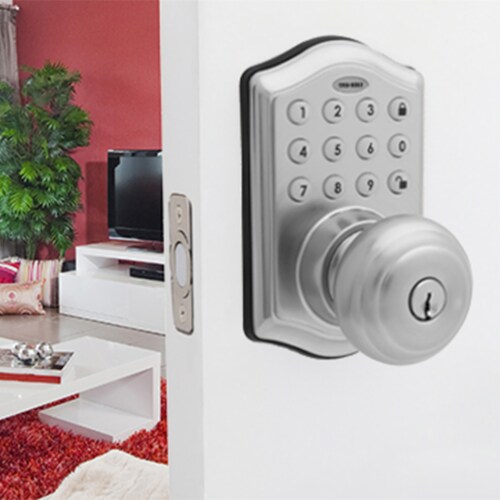 Honeywell Digital Entry Keypad with Satin Nickel Knob Door Lock Perspective: right