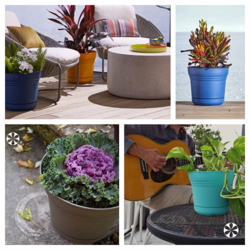 Bloem SP1200 Saturn Indoor Outdoor 12 Inch Planter Pot w/ Matching Saucer, Black Perspective: right