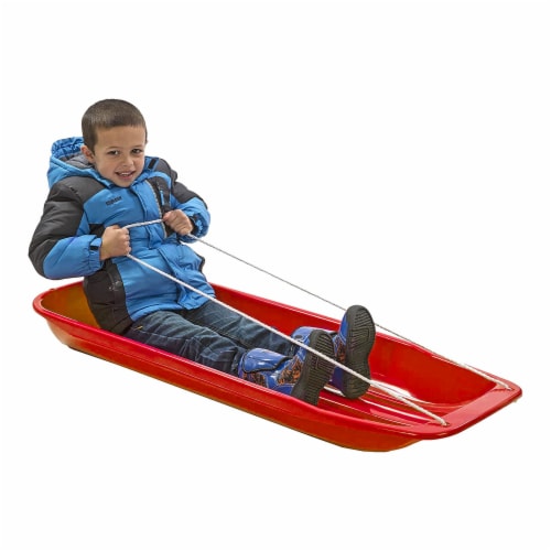 Lucky Bums Kids 48 Inch 1 Person Plastic Snow Toboggan Sled with Pull Rope, Red Perspective: right