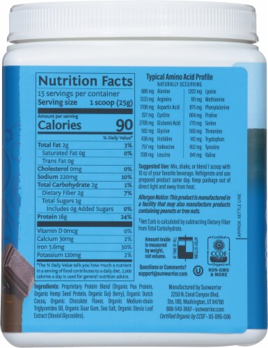 Sunwarrior® Organic Chocolate Warrior Blend Protein Powder Perspective: right