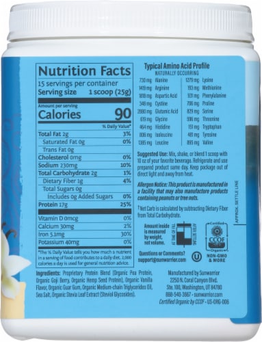 Sunwarrior® Vanilla Warrior Blend Plant-Based Organic Protein Powder Perspective: right