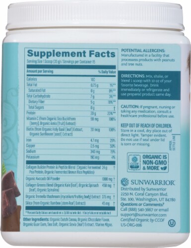 Sunwarrier® Organic Plant Based Chocolate Fudge Flavor Collagen Builder Powder Perspective: right