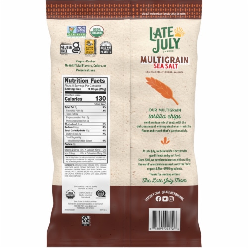 Late July Snacks Multigrain Organic Tortilla Chips With Sea Salt Perspective: right
