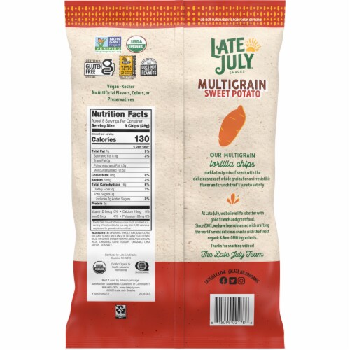 Late July Snacks Organic Multigrain Sweet Potato Tortilla Chips Perspective: right