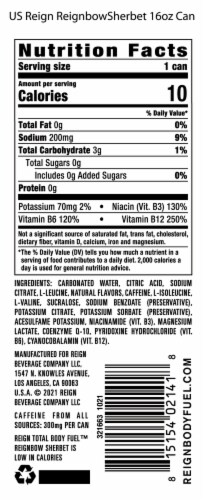 REIGN Total Body Fuel, Reignbow Sherbet, Fitness & Performance Drink, 16 Fl Oz Perspective: right