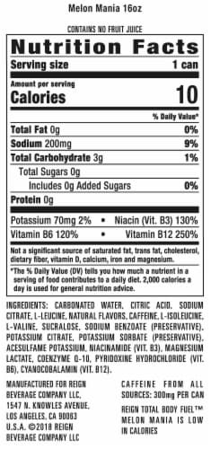 Reign Total Body Fuel, Melon Mania, Fitness & Performance Drink, 16 Fl Oz Perspective: right