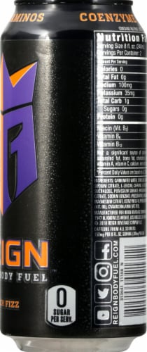 Reign® Peach Fizz Energy Drink Can Perspective: right