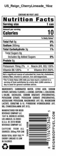 Reign Total Body Fuel Cherry Limeade Energy Drink Perspective: right