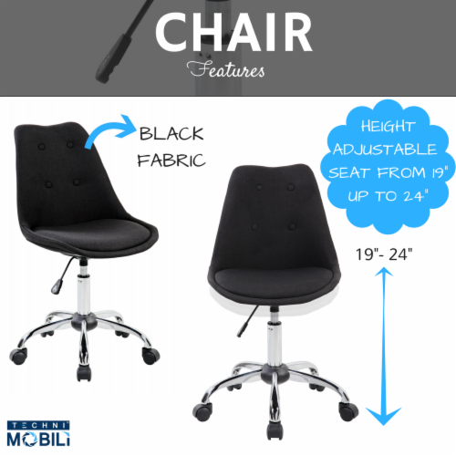 Techni Mobili Armless Desk Chair in Black Perspective: right
