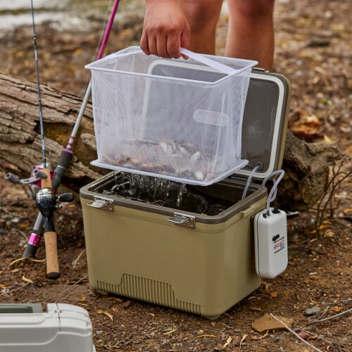 ENGEL 19 Quart Insulated Fishing Live Bait Dry Box Cooler with Water Pump, Tan Perspective: right