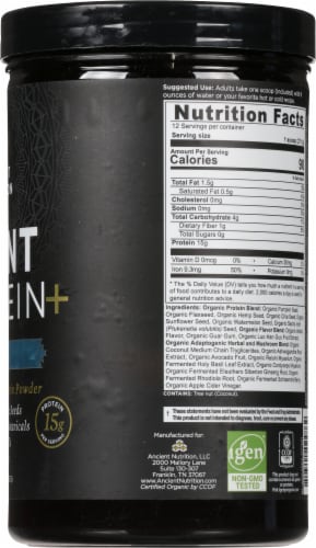 Ancient Nutrition Plant Protein+ Vanilla Vegan Superfood Protein Powder Perspective: right
