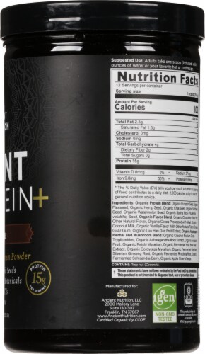 Ancient Nutrition Plant Protein+ Chocolate Vegan Superfood Protein Powder Perspective: right