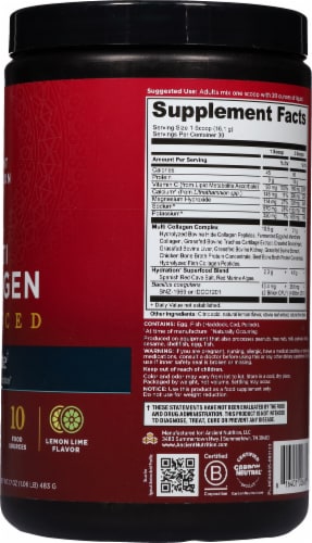 Ancient Nutrition Multi Collagen Advanced Hydrate Lemon Lime Flavor Powder Perspective: right