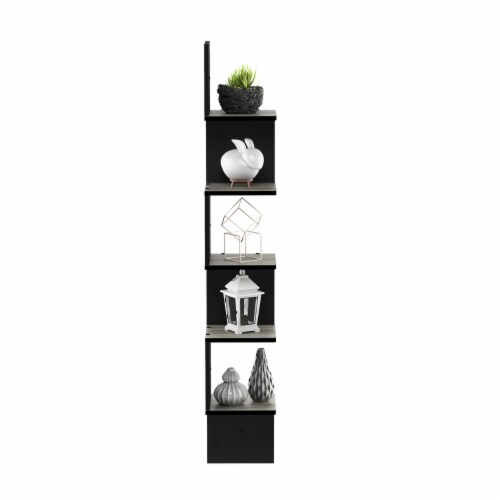 Furinno FR16123GYW-BK 5 Tier Wall Mount Floating Corner Square Shelf, French Oak Grey & Black Perspective: right