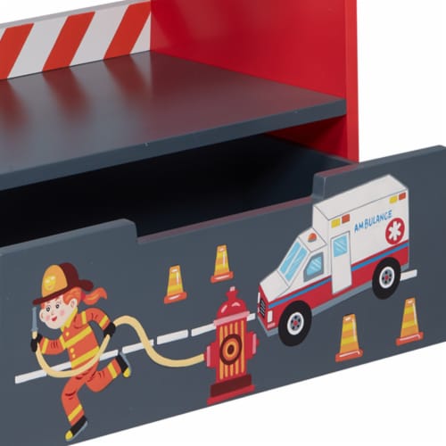 Fantasy Fields Little Fire Fighters Kids Wooden Bookshelf with Storage Drawer, Multicolor Perspective: right