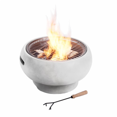 Teamson Home Outdoor Round Concrete Base BBQ Grill Wood Burning Fire Pit, Gray Perspective: right