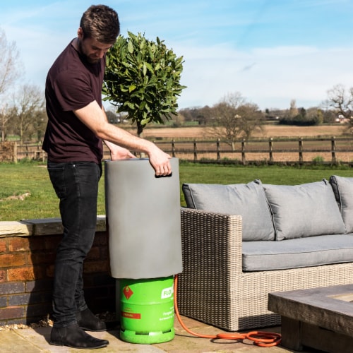Peaktop Firepit Outdoor Gas Fire Pit Cylinder Concrete Storage Gray HT24170AA Perspective: right