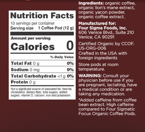 Four Sigmatic Focus Organic High Caf Dark Roast Pods Perspective: right
