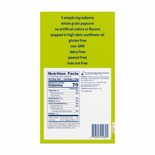 SkinnyPop Gluten-Free Original Popcorn, 0.5 oz Snack-Size Bags, 10 Count Perspective: right