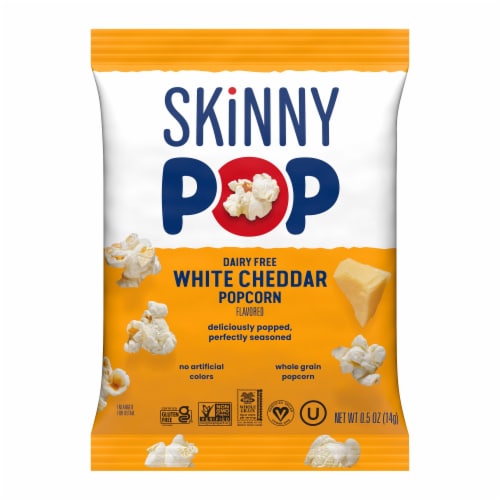 SkinnyPop Dairy-Free White Cheddar Popcorn, 0.5 oz Snack-Size Bags, 10 Count Perspective: right