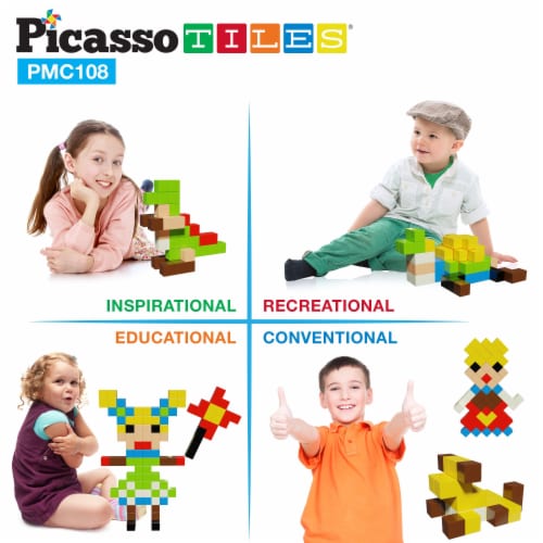 PicassoTiles Magnetic Puzzle Cubes 108 Pieces PMC108 with FREE Ideabook Perspective: right