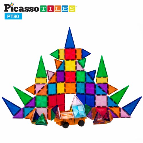 PicassoTiles 80 Piece Magnetic Building Block Set w Car Perspective: right