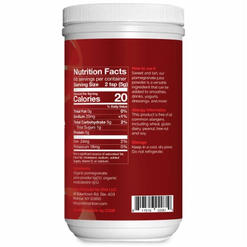 Zint Organic Pomegrante Juice Powder Perspective: right