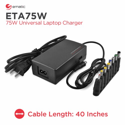 Ematic ETA75W 75-Watt Universal Laptop Charger with 40-Inch Cable Perspective: right