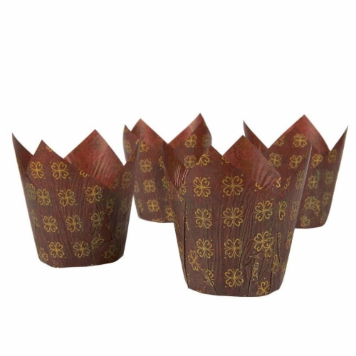 100-Pack Tulip Paper Cupcake Liners for Muffin Baking - Brown & Gold Prints, 2.2" Diameter Perspective: right