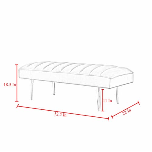 Nicole Miller Raul Velvet Channel Tufted Bench With Mirrorred Lacquer  Finish Light Grey, 52.5