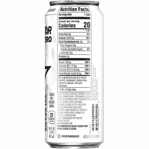 Rockstar Pure Zero Silver Ice Natural Flavor Energy Drink Perspective: right