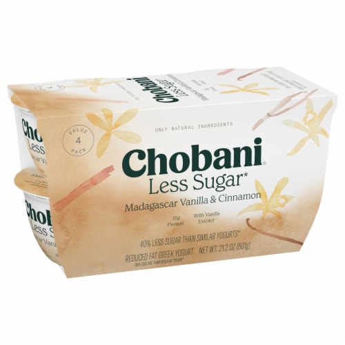 Chobani Less Sugar Low-Fat Madagascar Vanilla Cinnamon Greek Yogurt 5.3oz 4ct Perspective: right