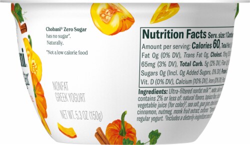 Chobani® Limited Batch Pumpkin Spice Zero Sugar Nonfat Greek Yogurt Cup Perspective: right