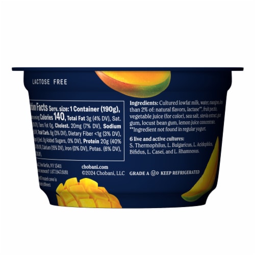 Chobani® 20G Protein Lowfat Greek Yogurt Mango 6.7oz Perspective: right