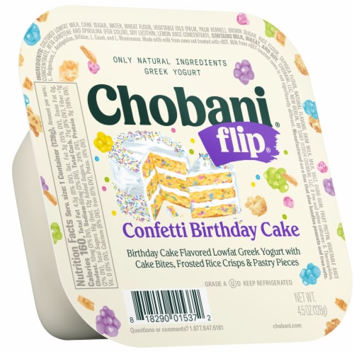 Chobani Flip Greek Confetti Birthday Cake Yogurt 4.5 oz Perspective: right