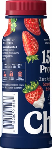 Chobani® 15G Protein Strawberries & Cream Zero Added Sugar Yogurt Drink Perspective: right