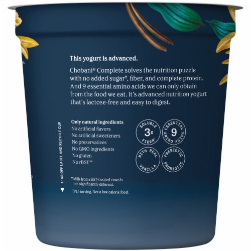 Chobani® Complete Vanilla Advanced Nutrition Yogurt Tub Perspective: right