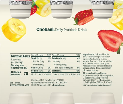Chobani® Daily Lo-w Fat Probiotic Strawberry Banana Greek Yogurt Drinks Perspective: right