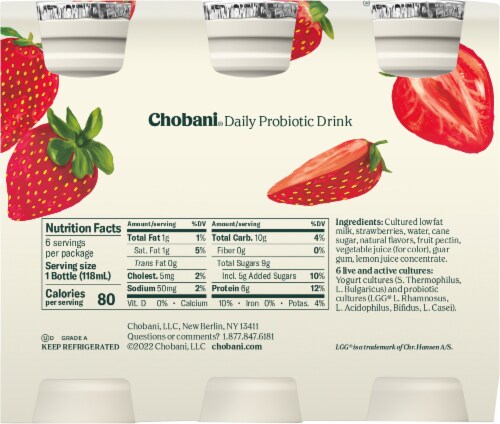 Chobani® Low-Fat Daily Probiotic Strawberry Greek Yogurt Drinks Perspective: right