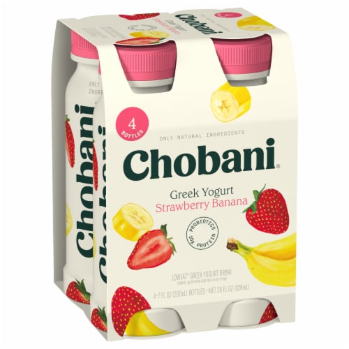 Chobani Lowfat Strawberry Banana Greek Yogurt Drinks Perspective: right