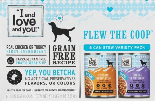 I and Love and You Flew the Coop Wet Dog Food Variety Pack Perspective: right