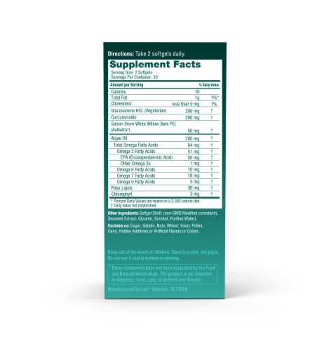 iwi Omega-3 + Glucosamine and White Willow Joint Health Softgels Perspective: right