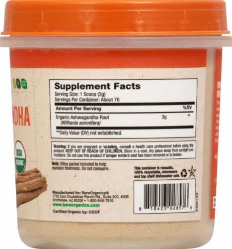 BareOrganics Aswagandha Root Powder Dietary Supplement Perspective: right