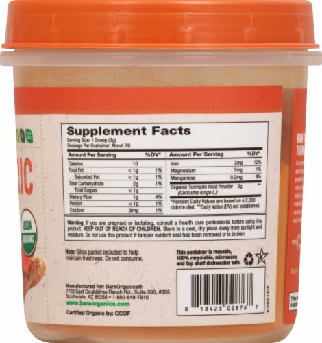 BareOrganics Turmeric Root Powder Dietary Supplement Perspective: right